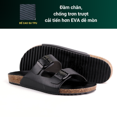 Dép đế trấu birken quai ngang 2 khoá MẶT ĐEN HISHOO S093