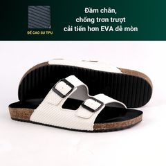 Dép đế trấu birken quai ngang 2 khoá Da Vẩy Rồng MẶT ĐEN HISHOO M093