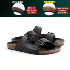 Dép đế trấu birken quai ngang 2 khoá MẶT ĐEN HISHOO S093