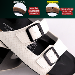 Dép đế trấu birken quai ngang 2 khoá Da Vẩy Rồng MẶT ĐEN HISHOO M093