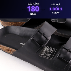 Dép đế trấu birken quai ngang 2 khoá MẶT ĐEN HISHOO S093