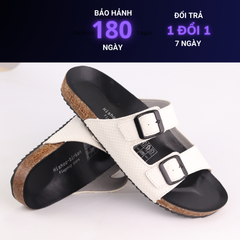 Dép đế trấu birken quai ngang 2 khoá Da Vẩy Rồng MẶT ĐEN HISHOO M093
