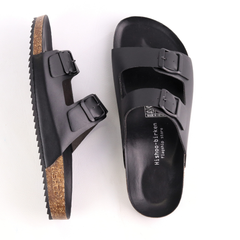 Dép đế trấu birken quai ngang 2 khoá MẶT ĐEN HISHOO S093