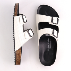 Dép đế trấu birken quai ngang 2 khoá Da Vẩy Rồng MẶT ĐEN HISHOO M093