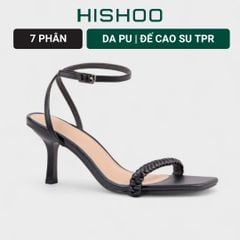 Giày Sandal Nữ Cao Gót 7cm Quai Mảnh Mũi Vuông Hishoo S032