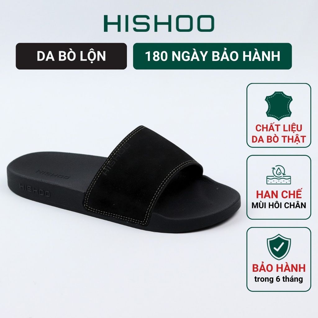 Dép quai ngang da bò Đen da lộn HISHOO U077