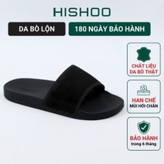 Dép quai ngang da bò Đen da lộn HISHOO U077