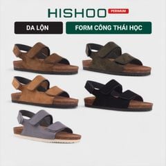 Dép đế trấu birken quai ngang sandal xé dán da lộn premium HISHOO H110