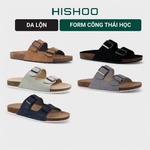 Dép đế trấu birken quai ngang 2 khoá da lộn HISHOO R093