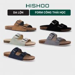 Dép đế trấu birken quai ngang 2 khoá da lộn HISHOO R093