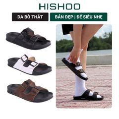 Dép quai ngang Da Bò THẬT 2 Khoá HISHOO D114