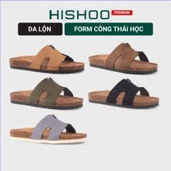 Dép đế trấu birken Chữ H da lộn premium HISHOO H095