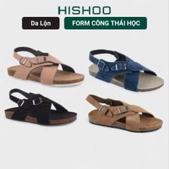 Dép đế trấu Sandal birken quai ngang da lộn HISHOO R101