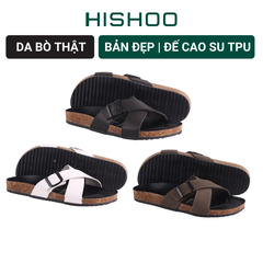 Dép đế trấu birken quai ngang chéo da bò [CÓ KHOÁ] HISHOO M096