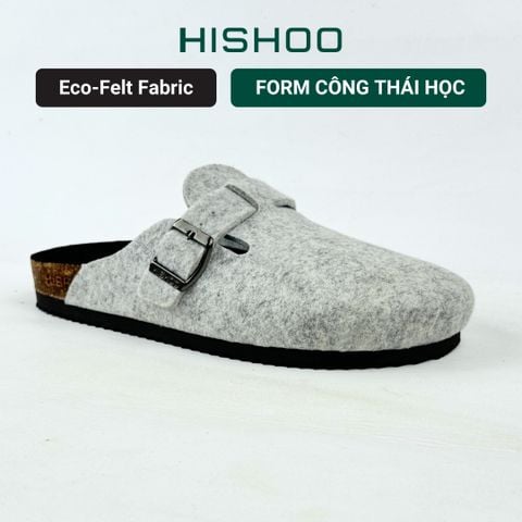 Dép đế trấu sục Boston quai ngang vải dạ HISHOO R109