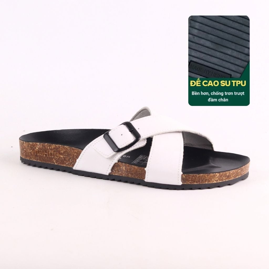 Dép đế trấu birken quai ngang chéo da bò [CÓ KHOÁ] HISHOO M096