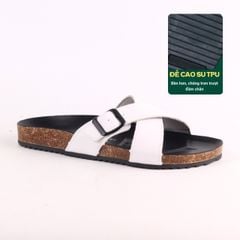 Dép đế trấu birken quai ngang chéo da bò [CÓ KHOÁ] HISHOO M096