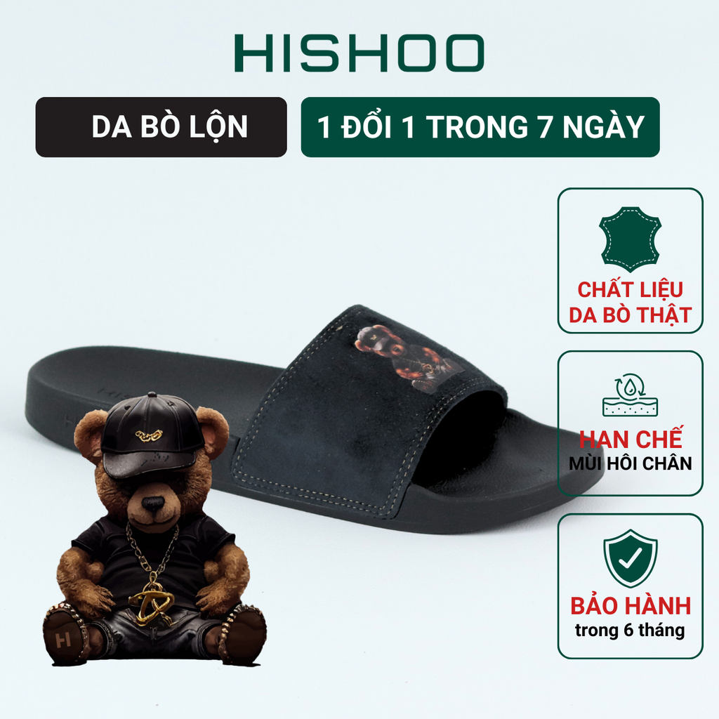 Dép quai ngang da bò lộn Gấu Sáu Bảnh HISHOO U113