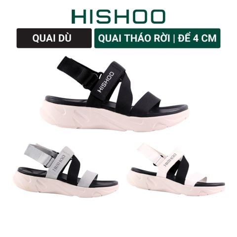 Giày Đi Học Sandal Đế Trắng Mặt Đen Quai Dù HISHOO F002