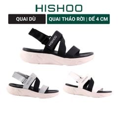 Giày Đi Học Sandal Đế Trắng Mặt Đen Quai Dù HISHOO F002