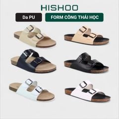 Dép đế trấu birken quai ngang 2 khoá MẶT ĐEN HISHOO S093