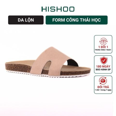 Dép đế trấu birken quai ngang chữ I da lộn HISHOO R100