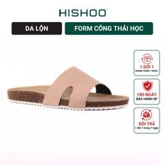 Dép đế trấu birken quai ngang chữ I da lộn HISHOO R100