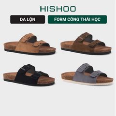 Dép đế trấu birken 2 khoá da lộn premium HISHOO H093