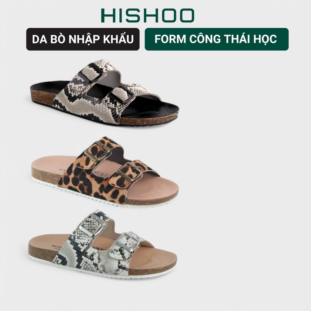 Dép đế trấu birken quai ngang 2 khoá Da hiếm HISHOO M093