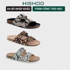 Dép đế trấu birken quai ngang 2 khoá Da hiếm HISHOO M093