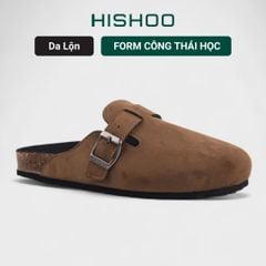 Dép đế trấu sục Boston quai ngang Nâu da lộn HISHOO R109