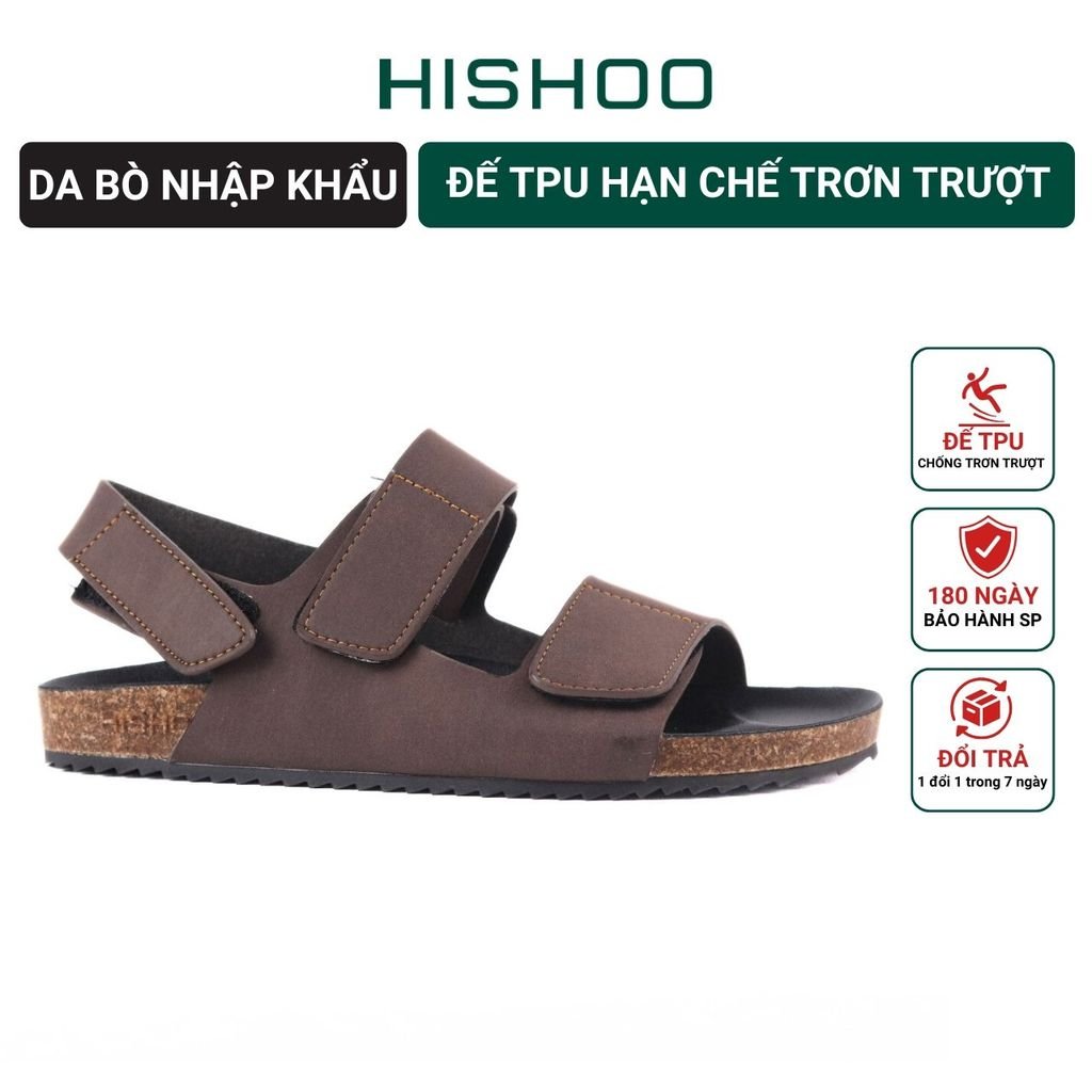 Dép đế trấu Sandal birken quai ngang da bò HISHOO M110