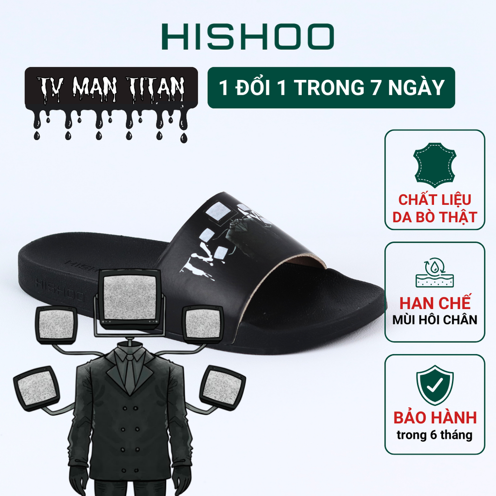 Dép quai ngang da bò In Hình Big TV Man HISHOO U113