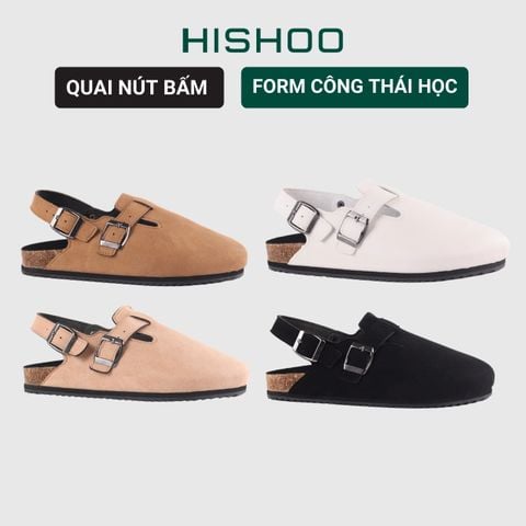 Dép đế trấu Sandal sục Boston Sandal quai ngang da lộn HISHOO R111