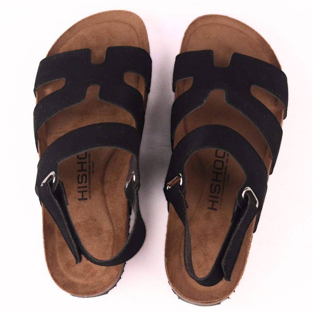 Dép đế trấu birken bé trai bé gái sandal Chữ H da lộn premium HISHOO H115