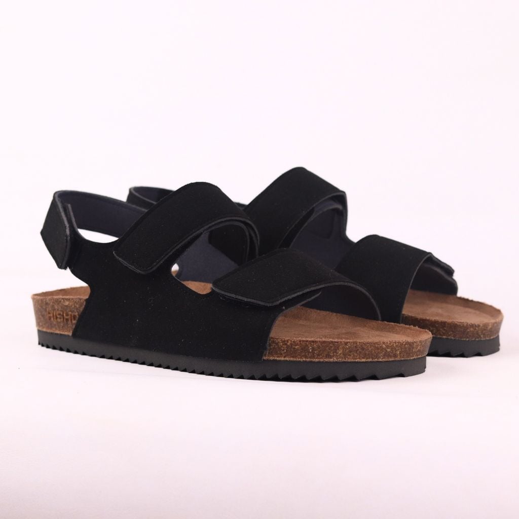 Dép đế trấu birken quai ngang sandal xé dán da lộn premium HISHOO H110