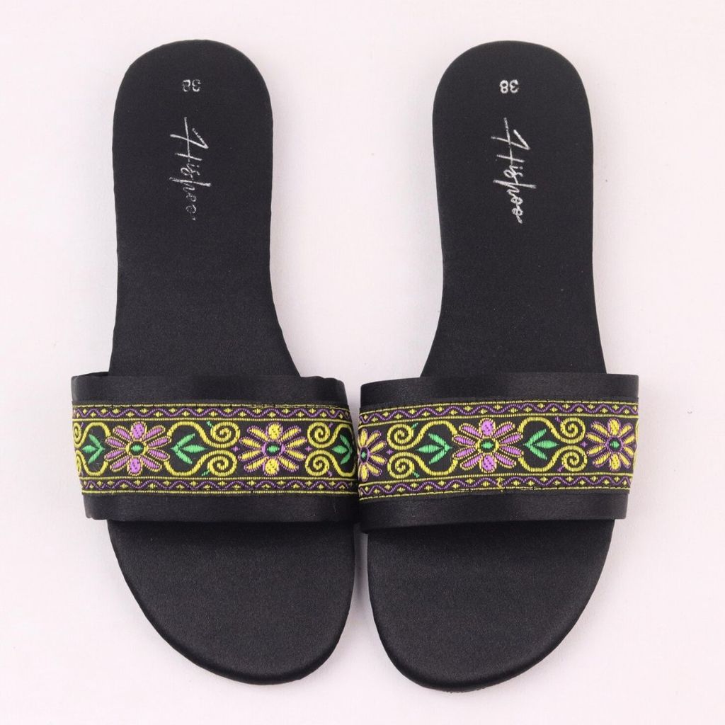 Dép Lê Nữ Quai Ngang Phối Thổ Cẩm Có Bigsize Hishoo S079