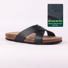 Dép đế trấu birken quai ngang chéo MẶT ĐEN HISHOO S096