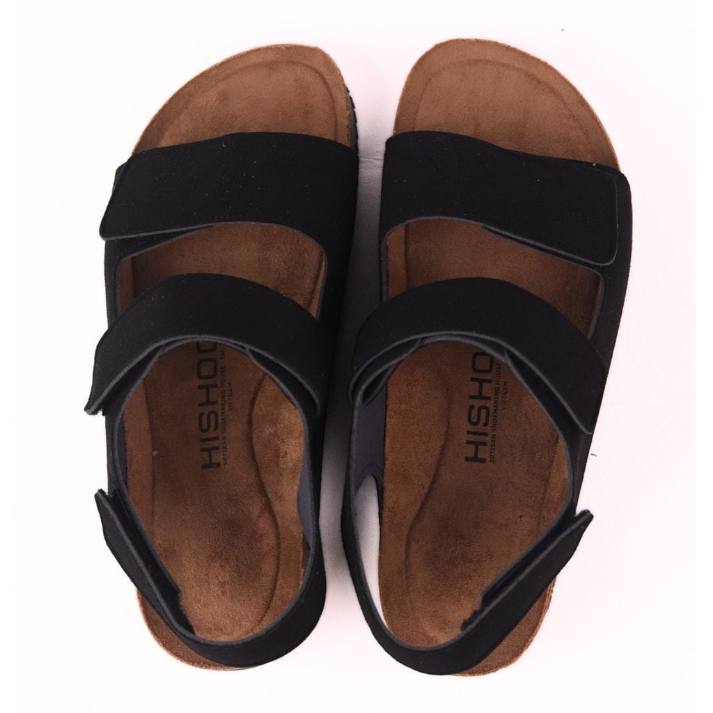 Dép đế trấu birken quai ngang sandal xé dán da lộn premium HISHOO H110
