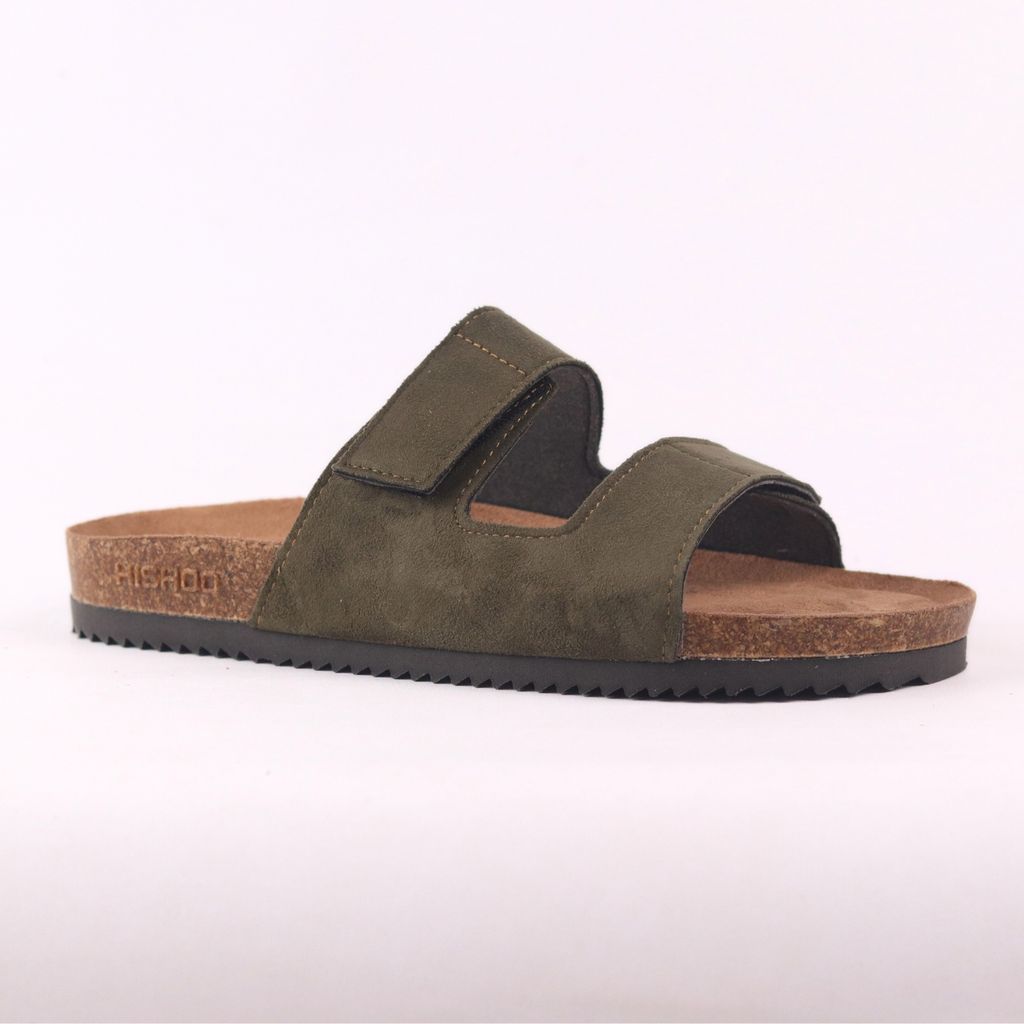 Dép đế trấu birken bé trai bé gái quai ngang xé dán da lộn premium HISHOO H105