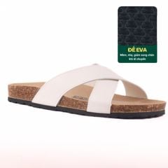 Dép đế trấu birken quai ngang chéo MẶT ĐEN da bò HISHOO M096