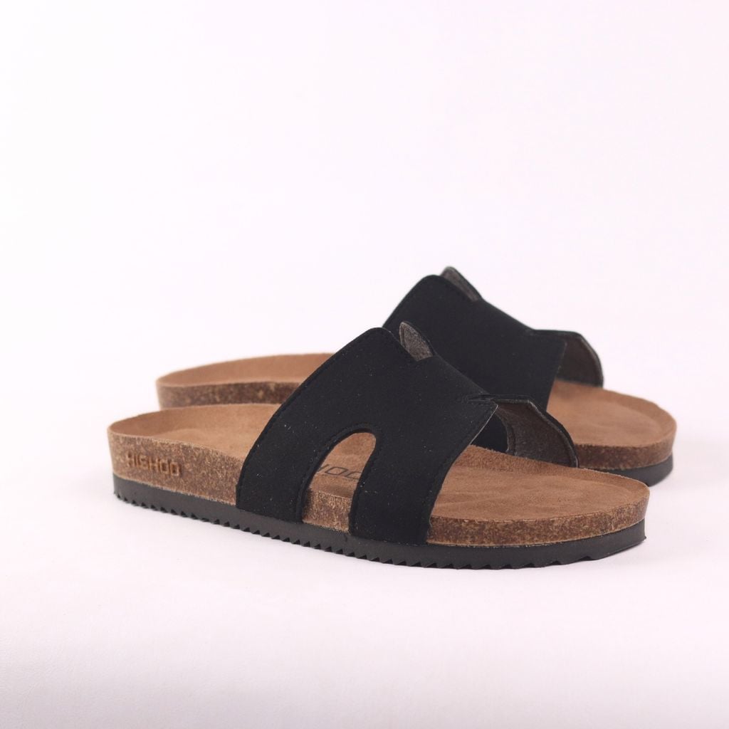Dép đế trấu birken Chữ H da lộn premium HISHOO H095
