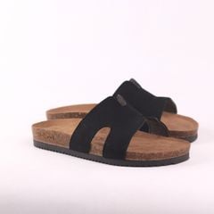 Dép đế trấu birken Chữ H da lộn premium HISHOO H095