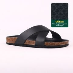 Dép đế trấu birken quai ngang chéo MẶT ĐEN HISHOO S096