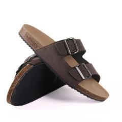 Dép đế trấu birken quai ngang 2 khoá MẶT ĐEN da bò HISHOO M093