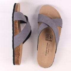 Dép đế trấu birken quai ngang chéo da lộn HISHOO R096
