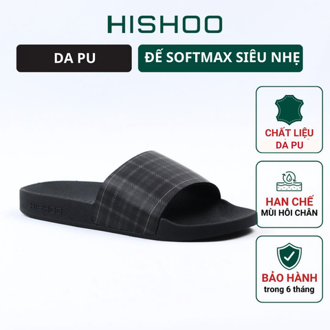 Dép quai ngang da bò In Hình Caro Đen HISHOO U113