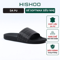 Dép quai ngang da bò In Hình Caro Đen HISHOO U113