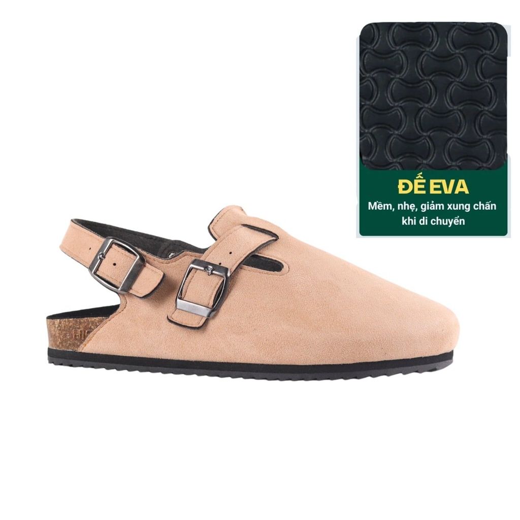 Dép đế trấu Sandal sục Boston Sandal quai ngang da lộn HISHOO R111
