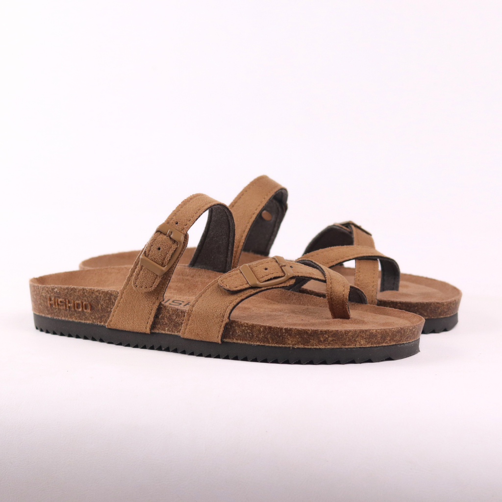 Dép đế trấu birken bé trai bé gái quai ngang xỏ ngón da lộn premium HISHOO H098